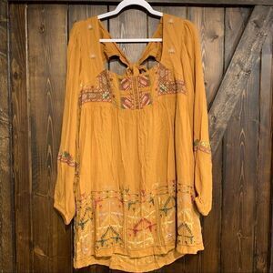 FREE PEOPLE Women’s Rhiannon Embroidered Mustard Baby Doll Dress Size Small New